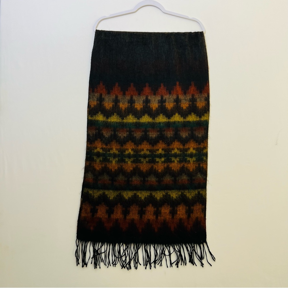 Vintage Geometric Print Extra Soft Long Winter Scarf Fringe Trim Cozy Warm